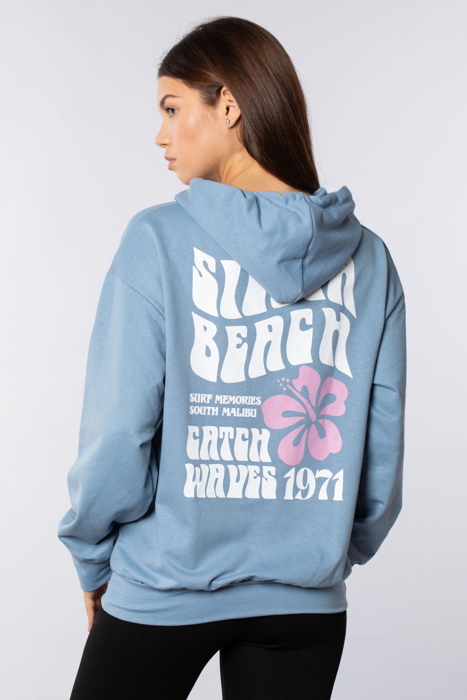 Arkası önü baskılı kapüşonlu sweatshırt-5160 B.Mavi