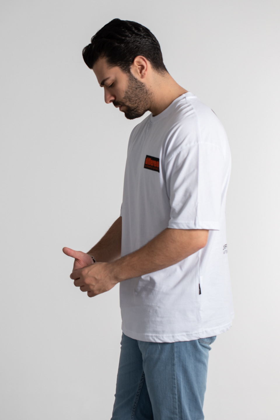 Arkası smile baskılı oversize t-shirt-4465 Beyaz