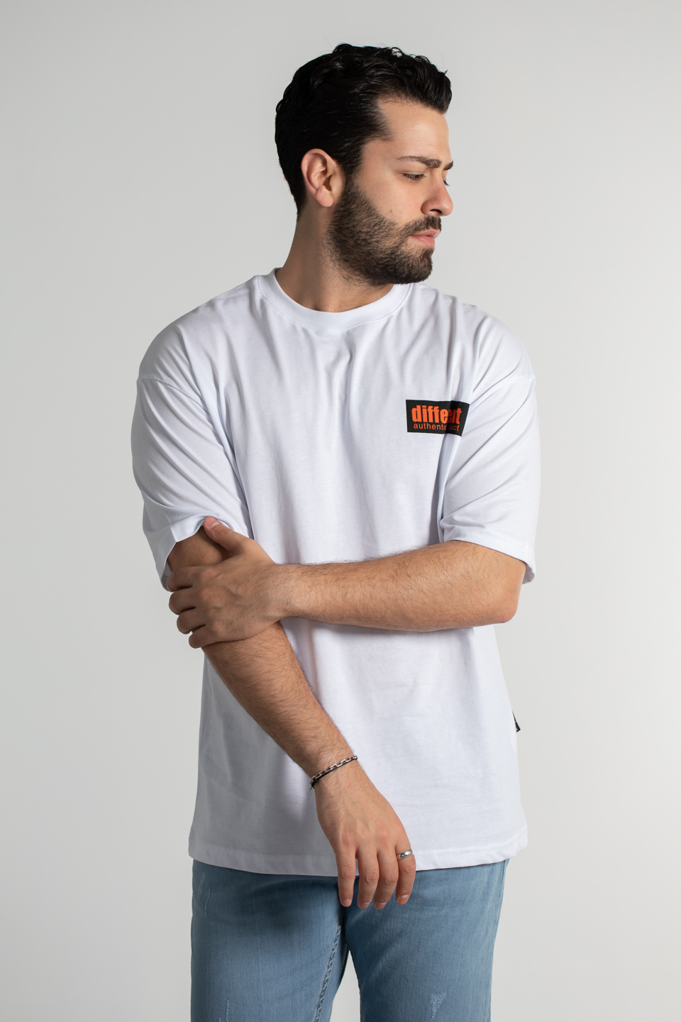 Arkası smile baskılı oversize t-shirt-4465 Beyaz