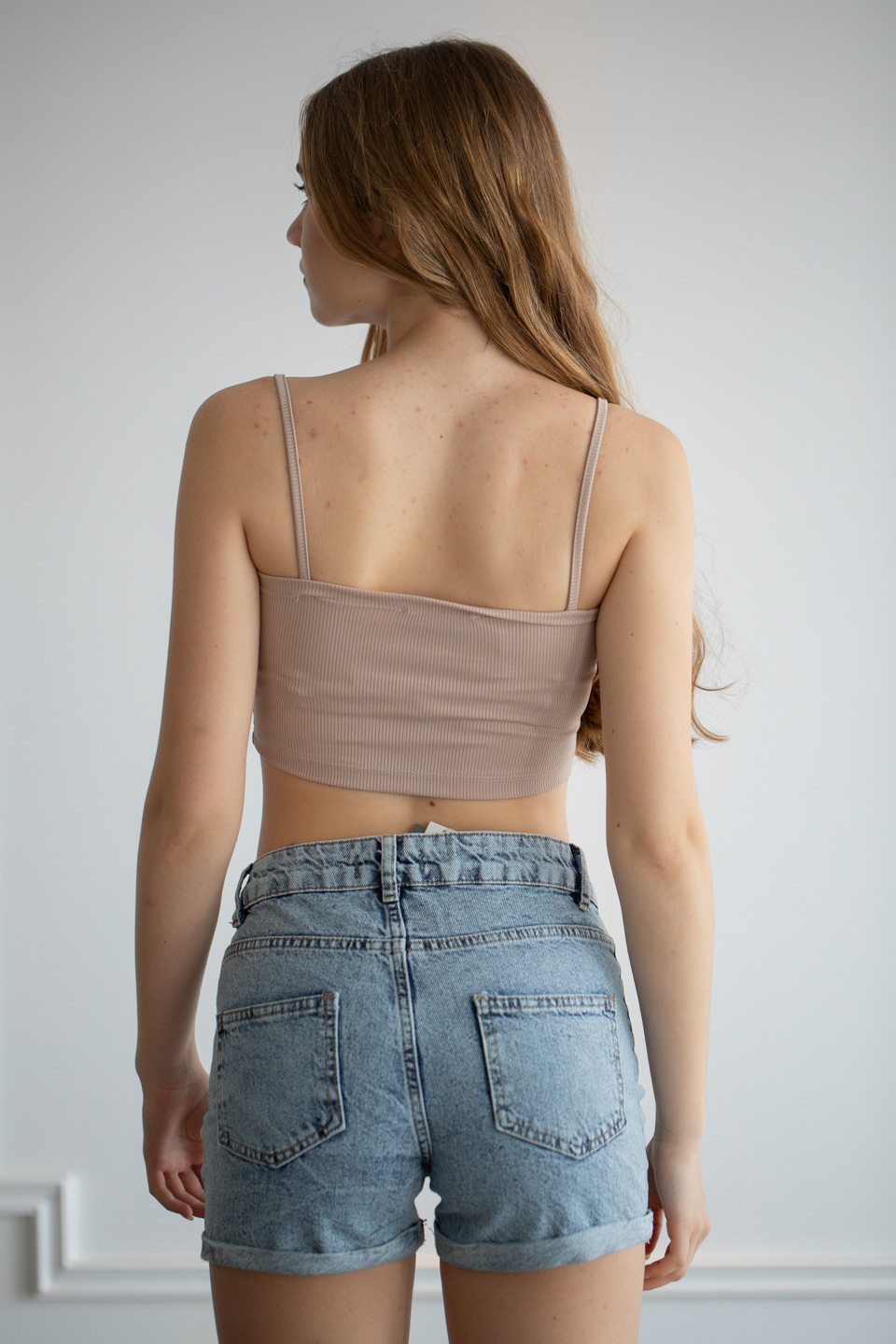 Askılı kruvaze yaka crop-6390 Bej