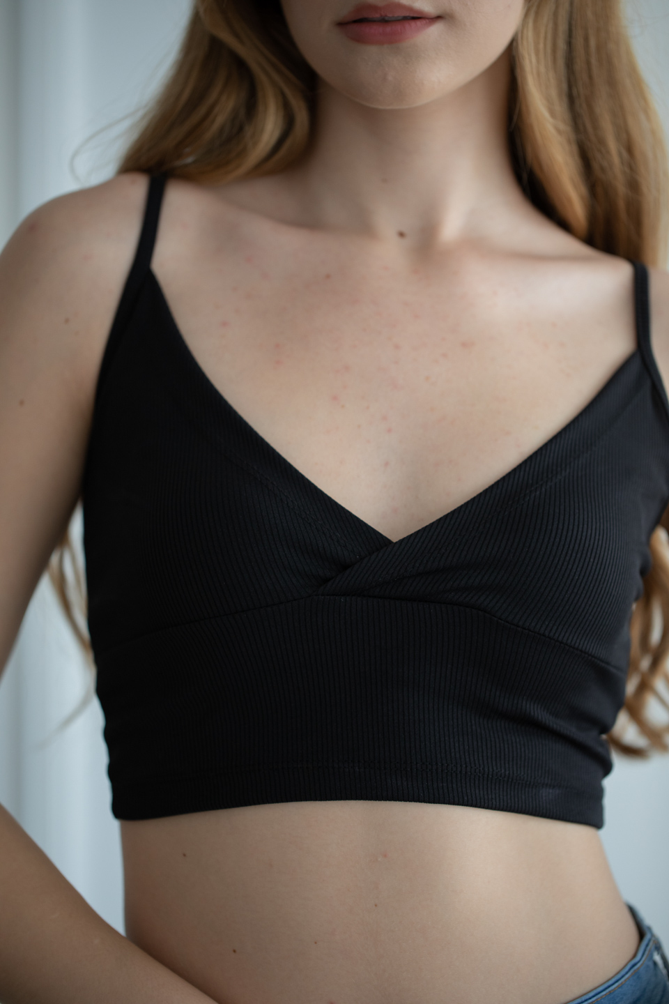 Askılı kruvaze yaka crop-6390 Siyah