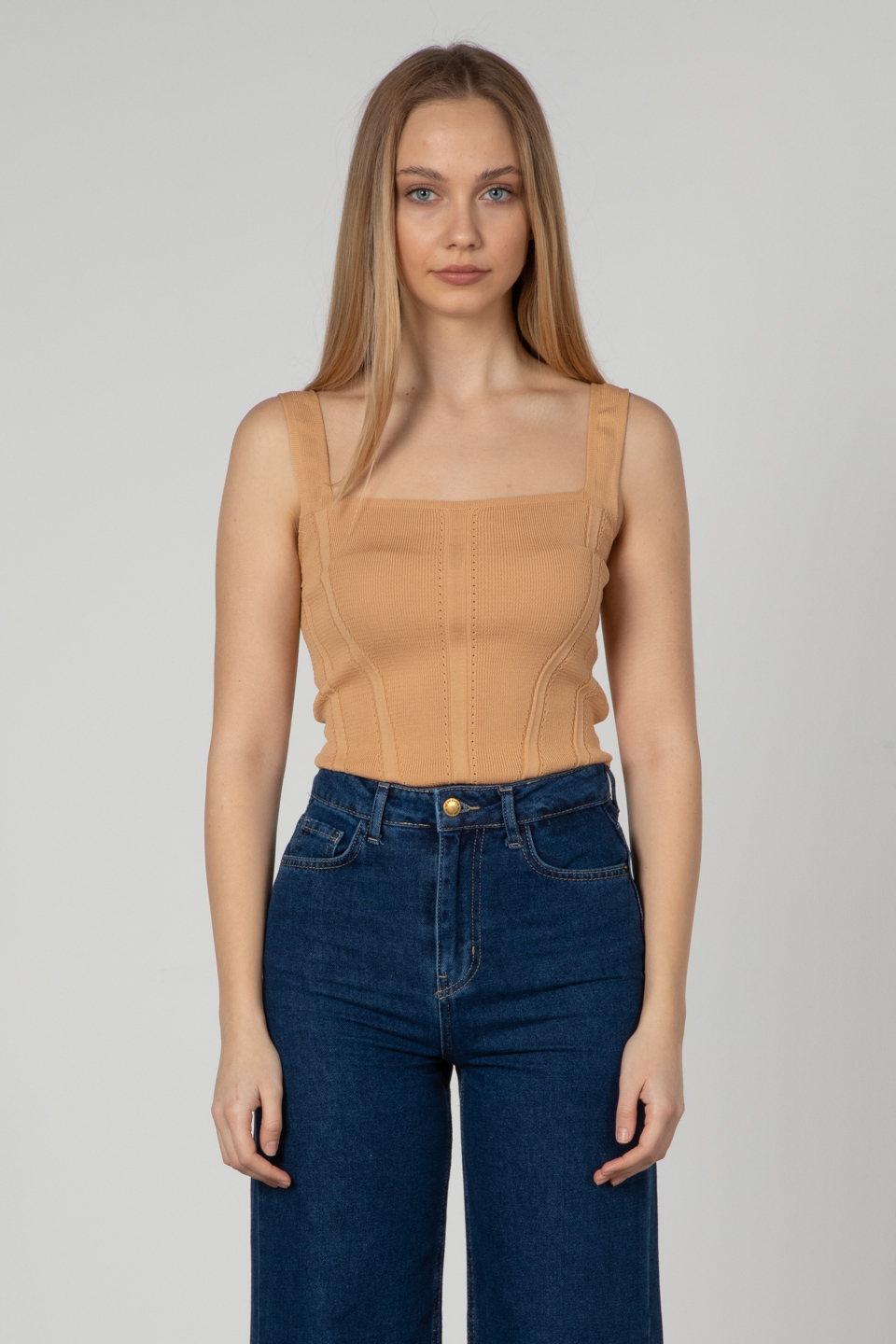 Askılı triko crop-3063 Apricot