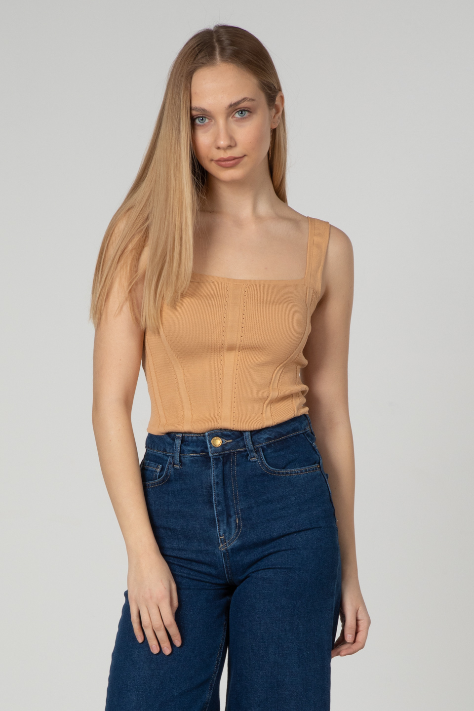 Askılı triko crop-3063 Apricot