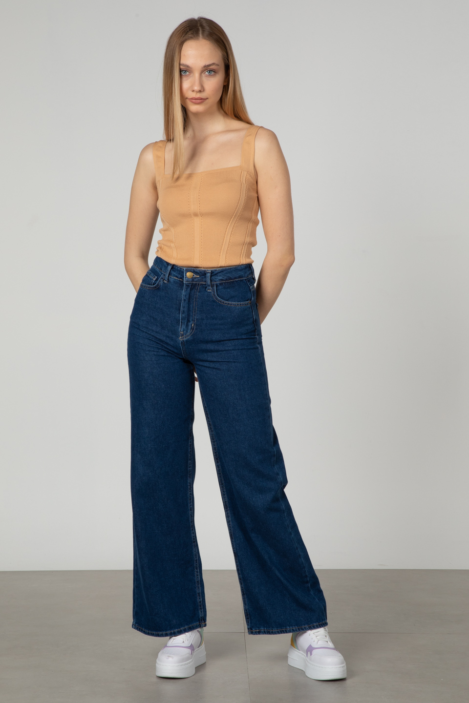 Askılı triko crop-3063 Apricot