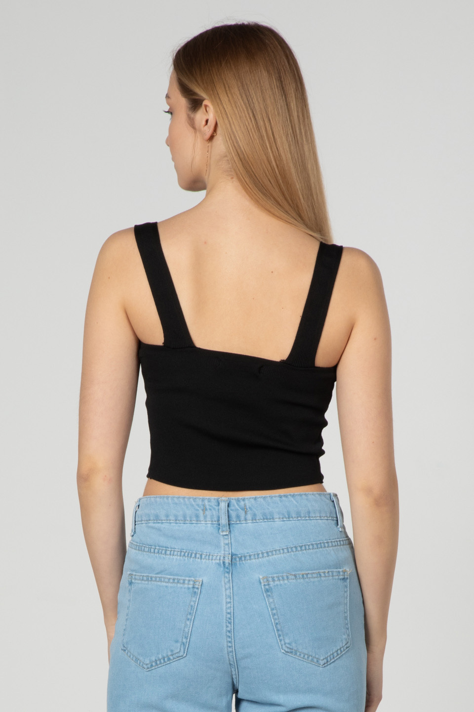 Askılı triko crop-3063 Siyah