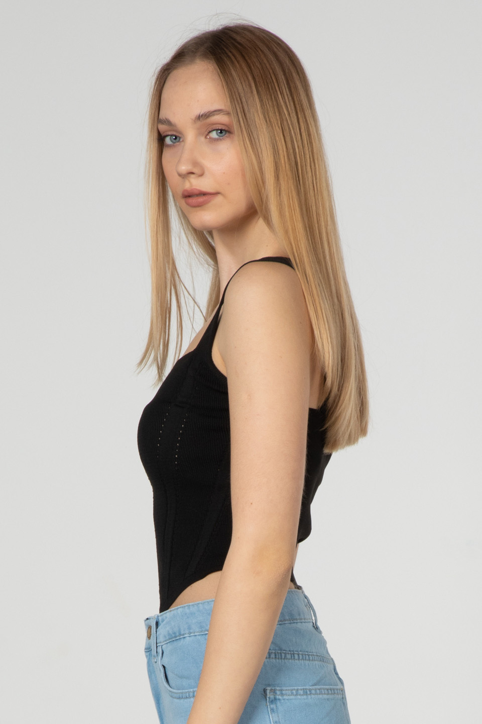 Askılı triko crop-3063 Siyah