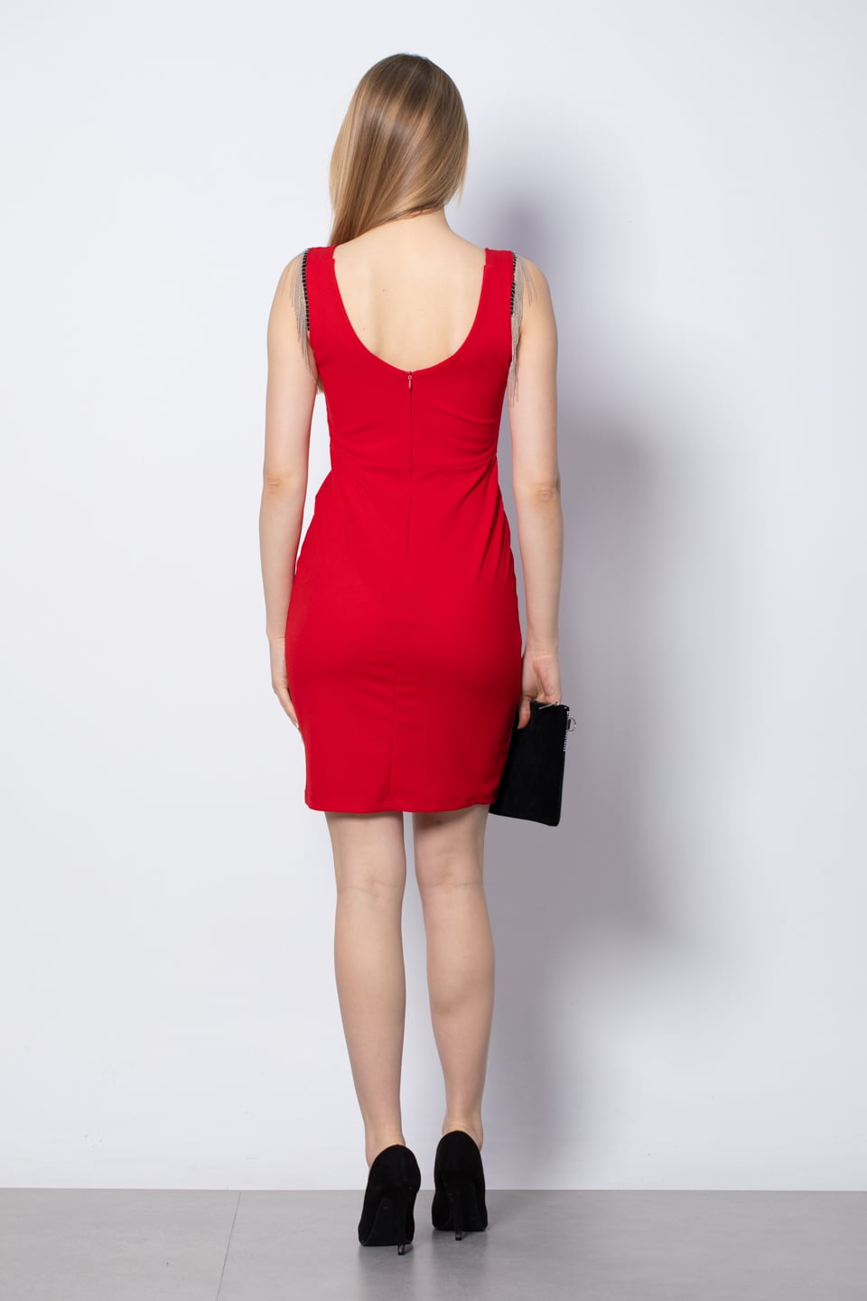 Askısı Zincirli Mini Elbise - Kırmızı