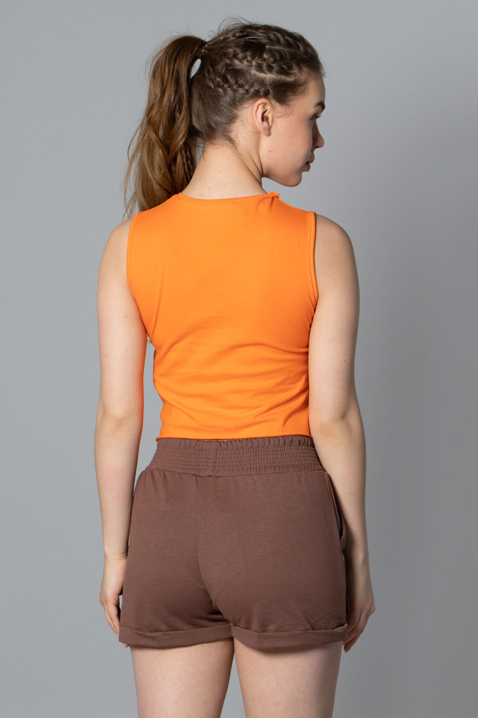 Atlanta baskılı crop t-shirt-4004 Oranj