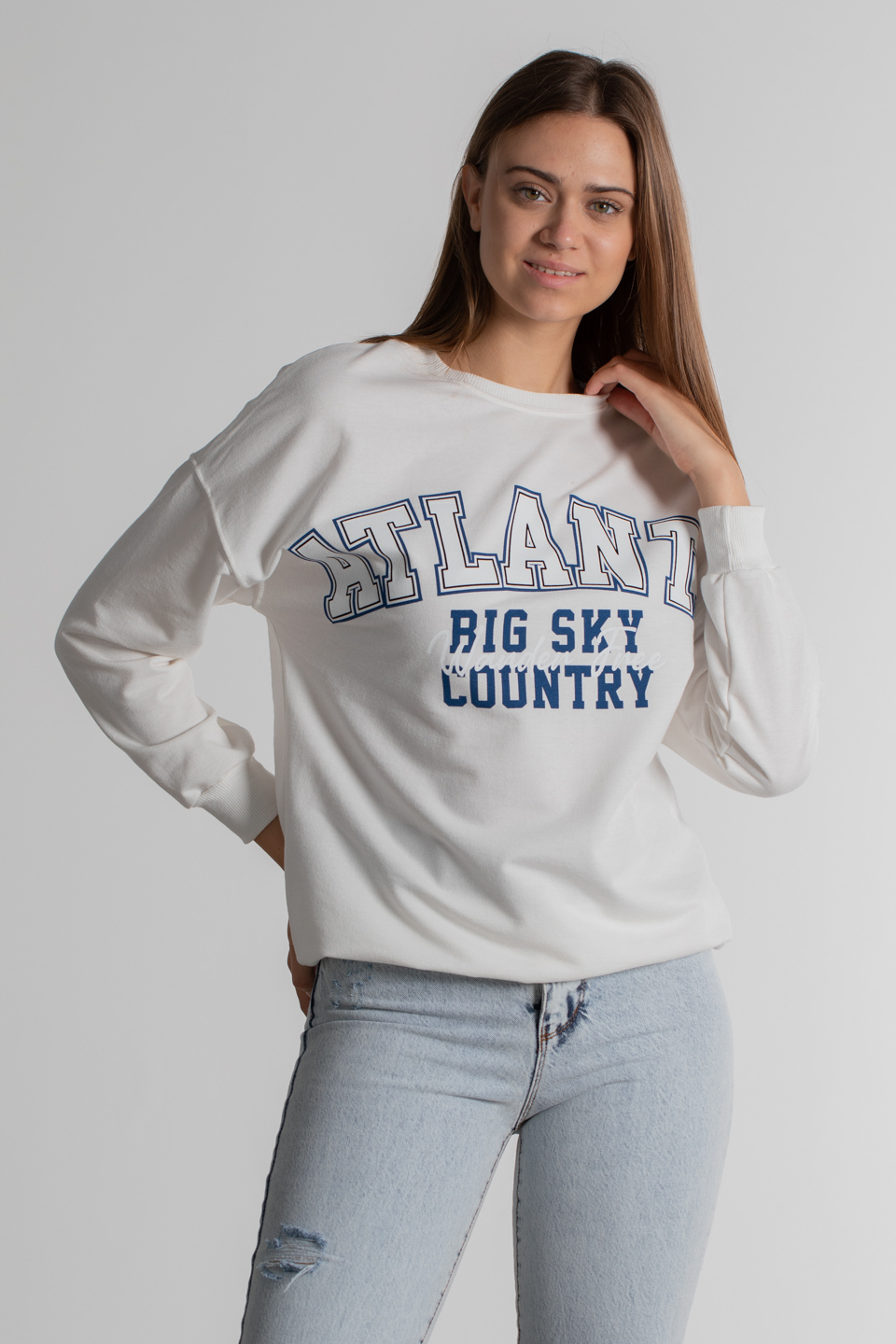Atlanta Baskılı Sweatshirt - Ekru