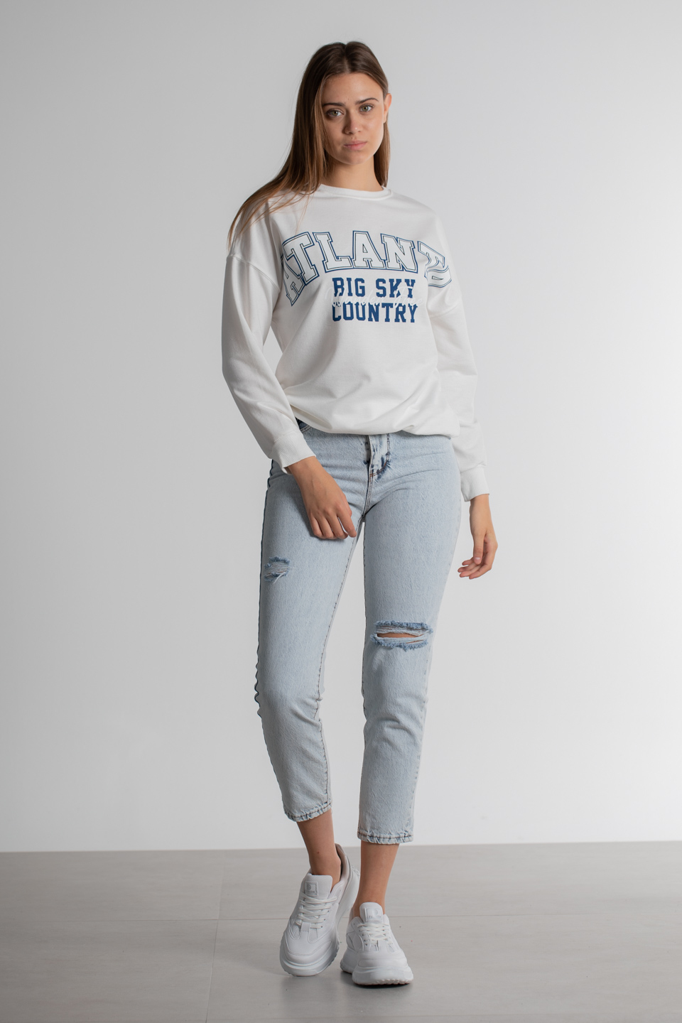 Atlanta Baskılı Sweatshirt - Ekru