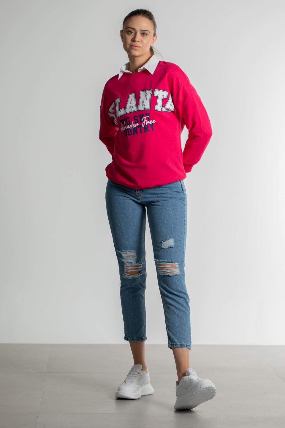 Atlanta Baskılı Sweatshirt - Fuşya
