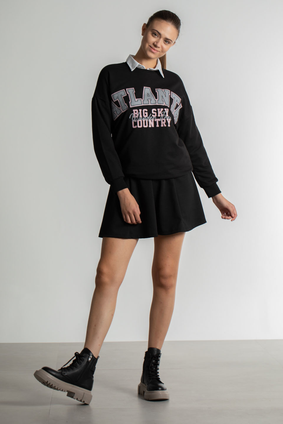 Atlanta Baskılı Sweatshirt - Siyah