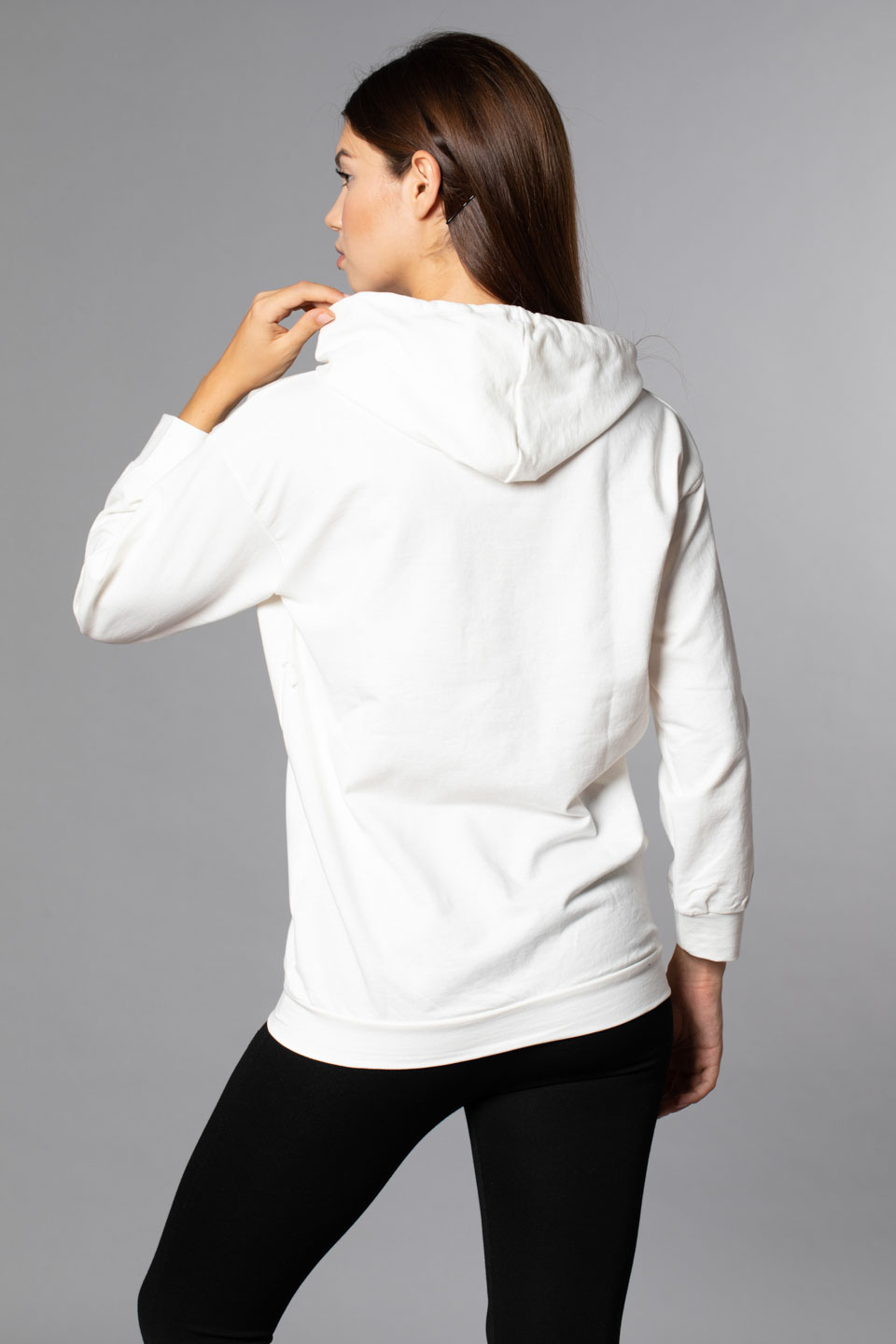 Ayı Baskılı Kapüşonlu Sweatshirt-Beyaz