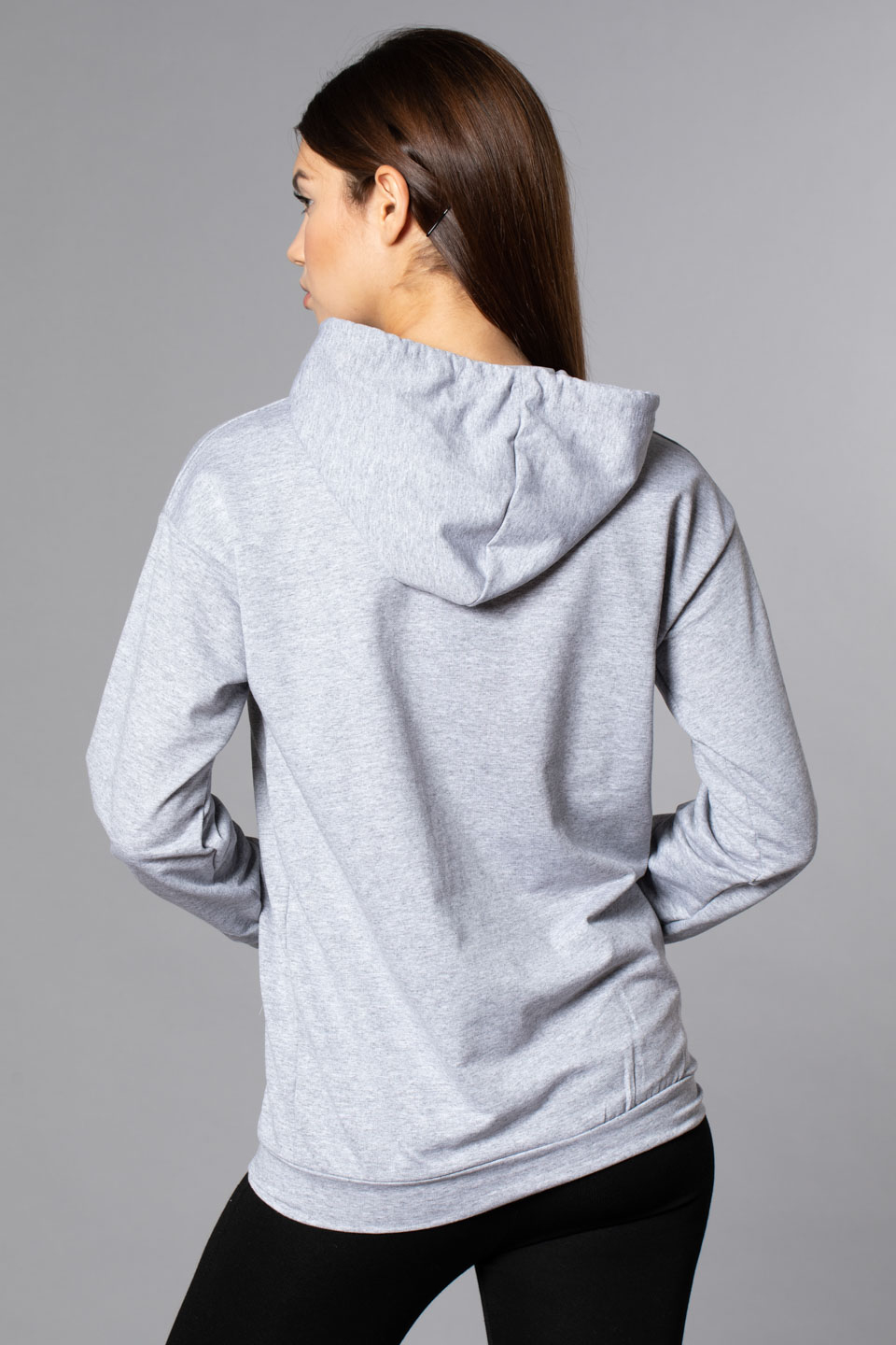 Ayı Baskılı Kapüşonlu Sweatshirt-Gri Melanj