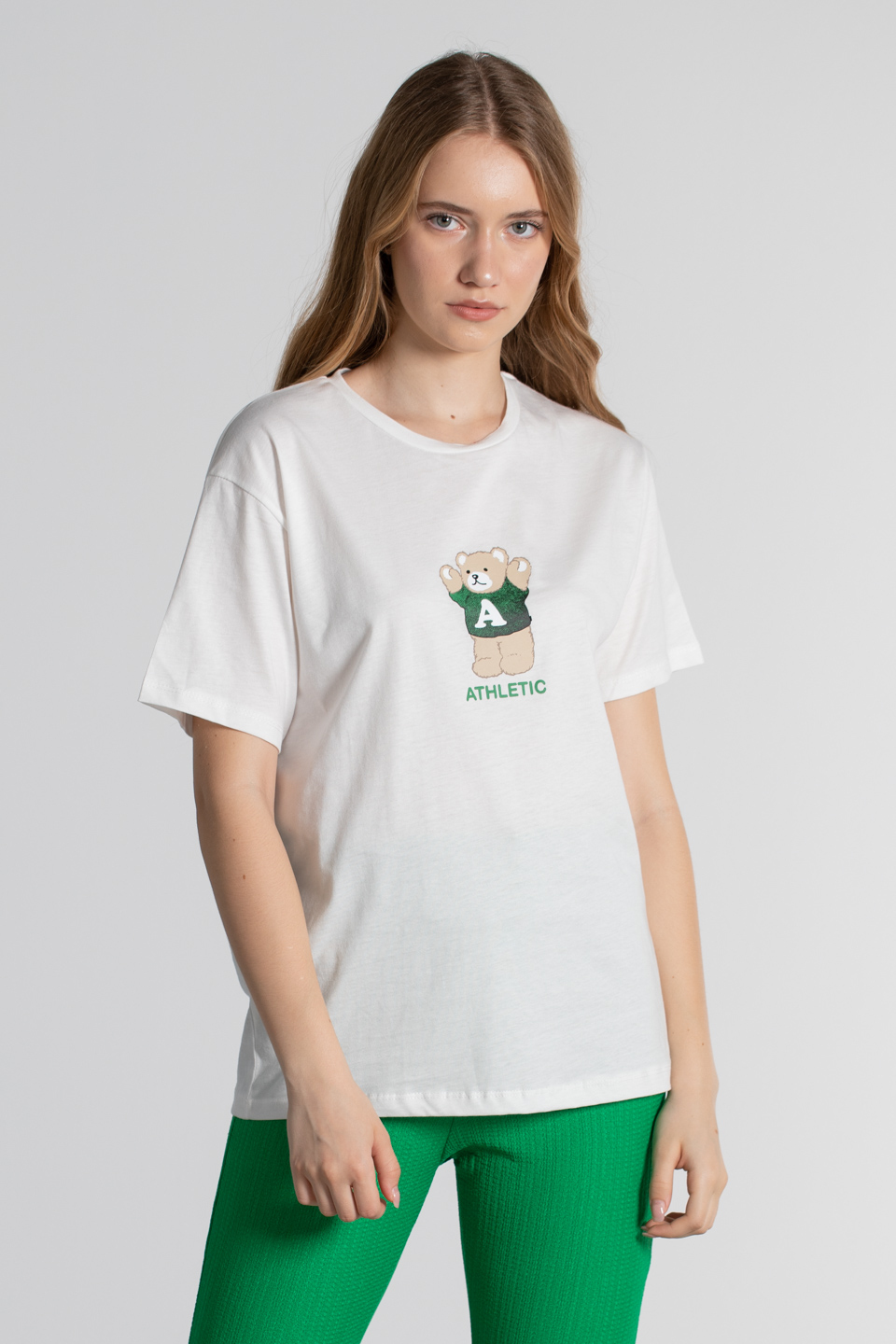 Ayıcık baskılı t-shirt-119 Ekru