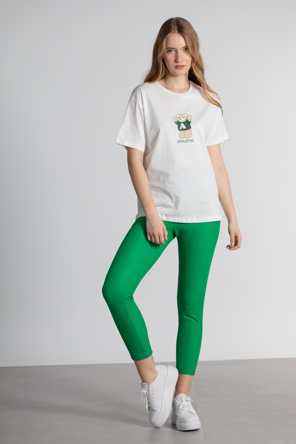 Ayıcık baskılı t-shirt-119 Ekru