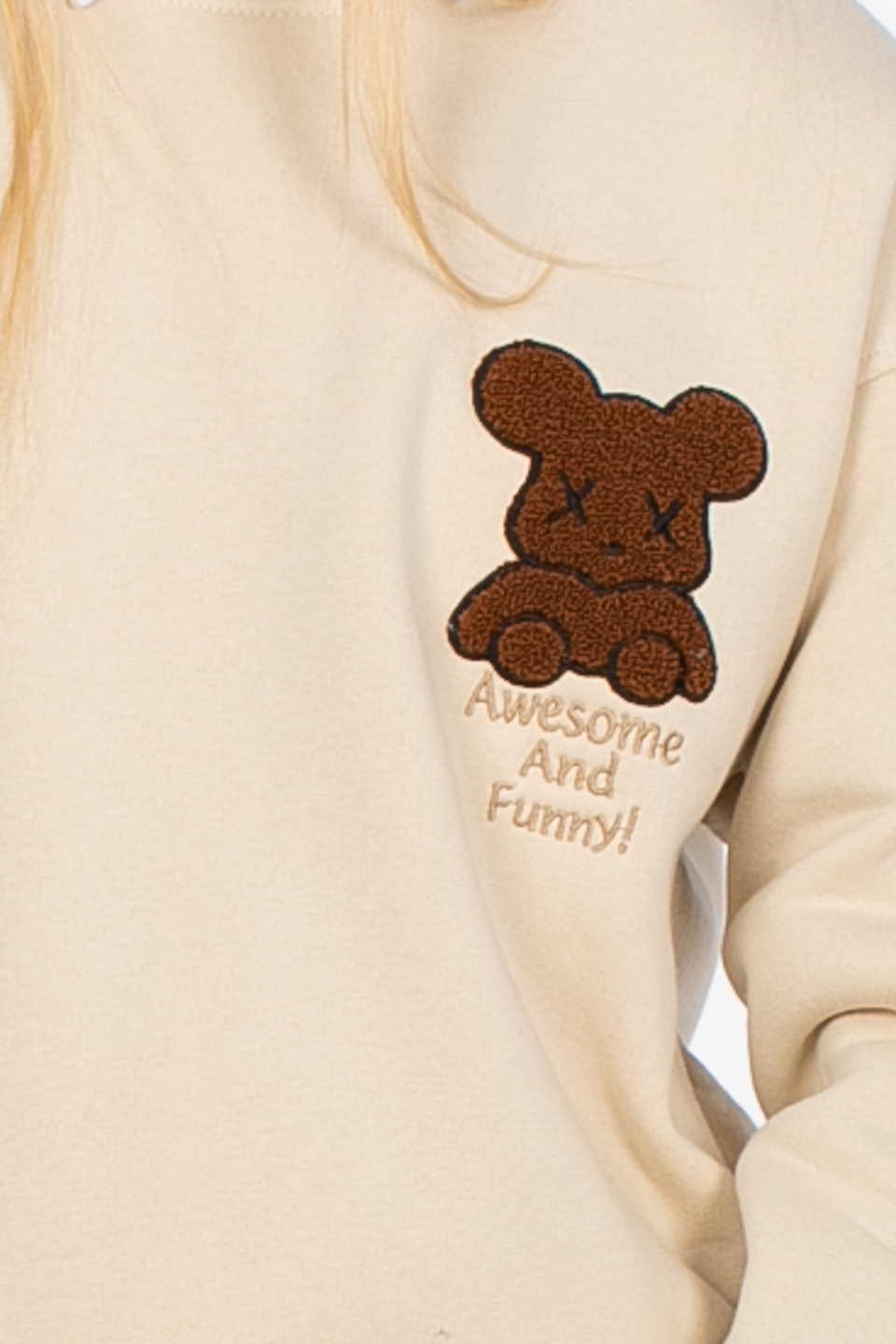 Ayıcık detaylı sweatshirt-4153 Bej