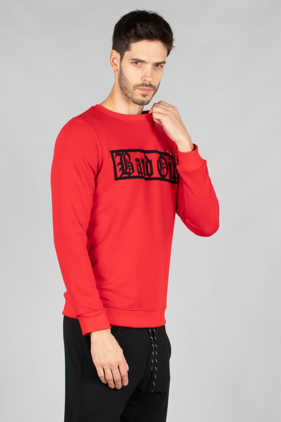 B and oil yazı nakışlı sweatshirt-5035 Kırmızı