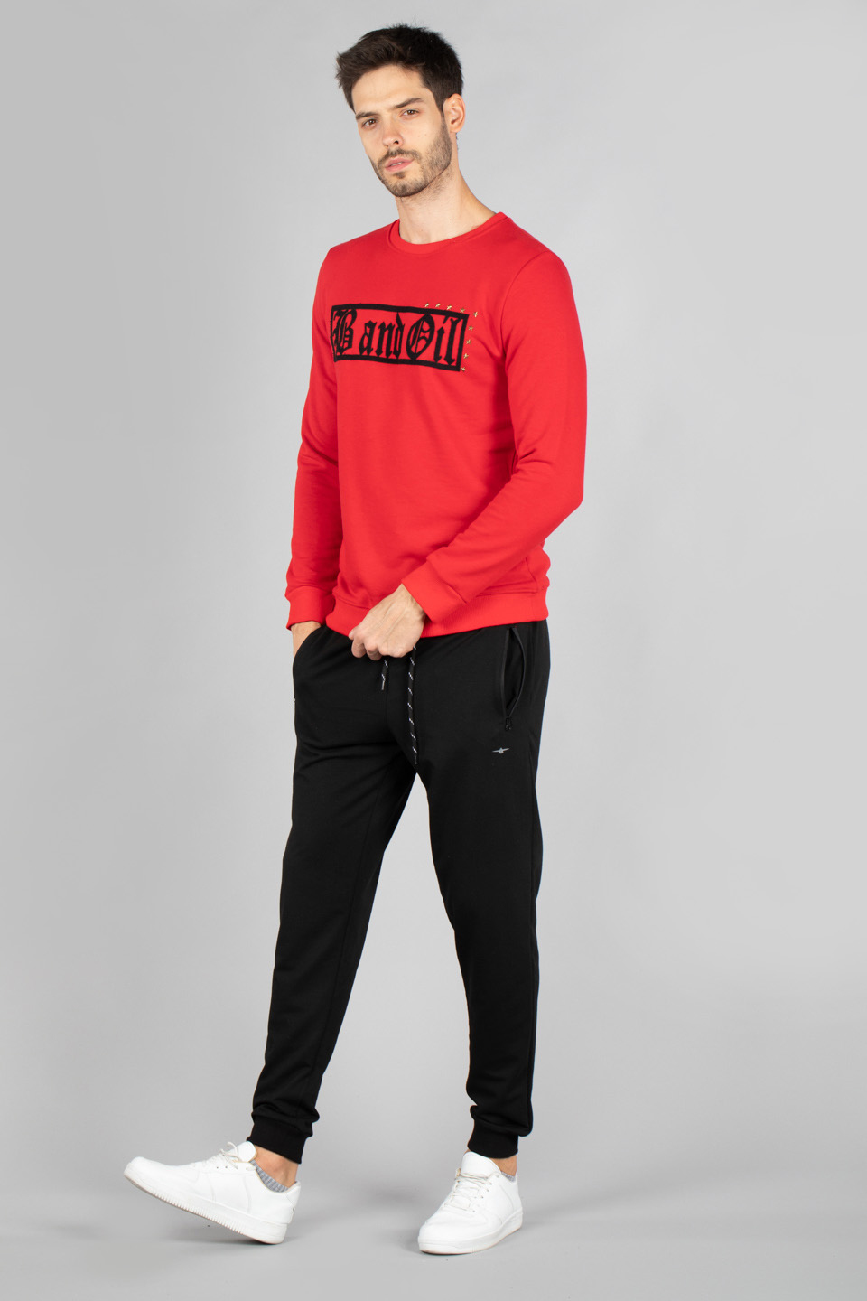 B and oil yazı nakışlı sweatshirt-5035 Kırmızı