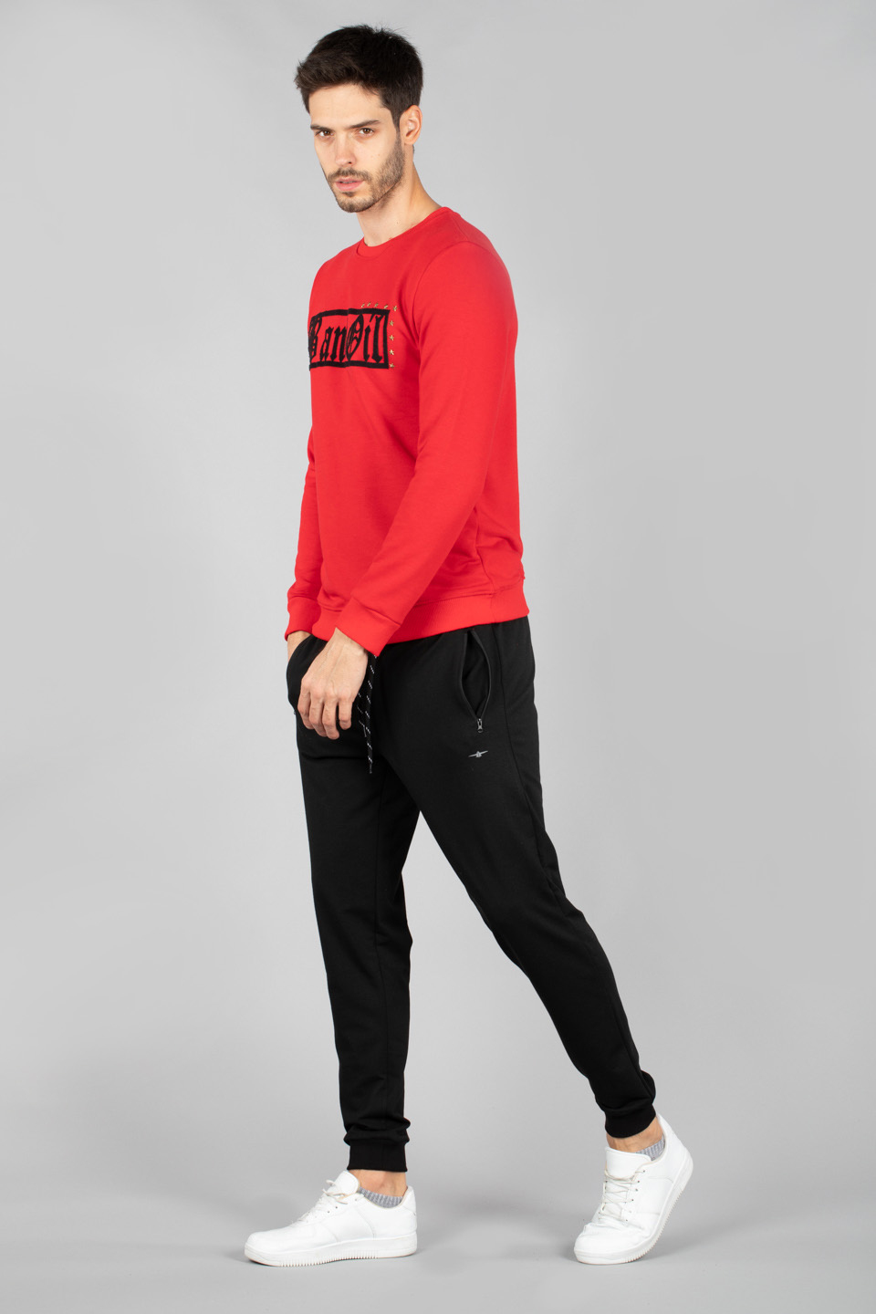B and oil yazı nakışlı sweatshirt-5035 Kırmızı