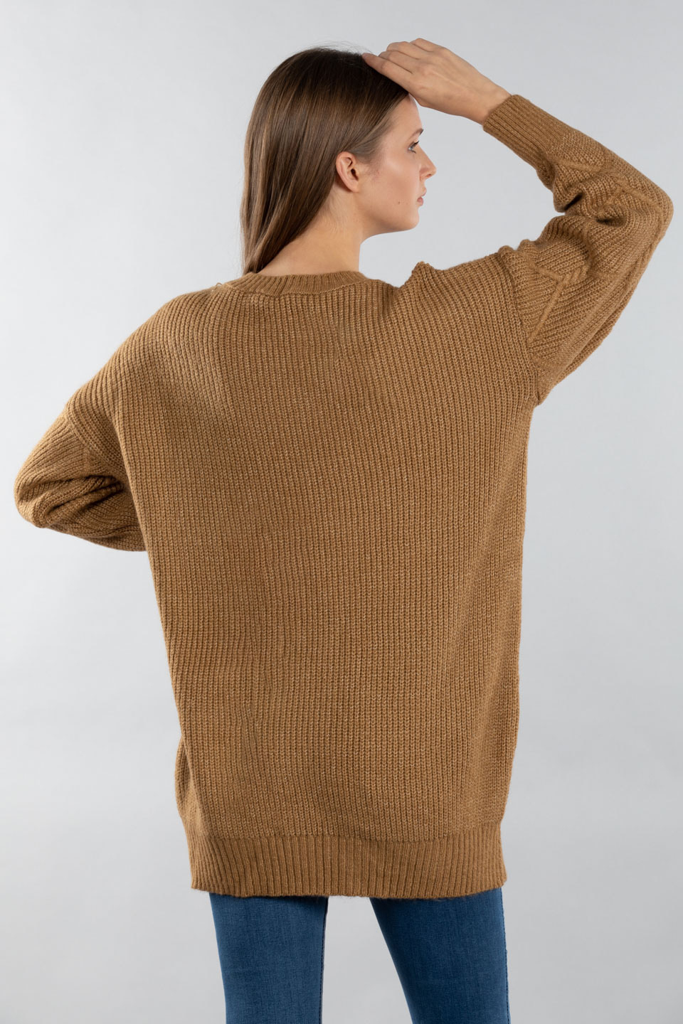Baklava desen triko kazak-7019 Camel