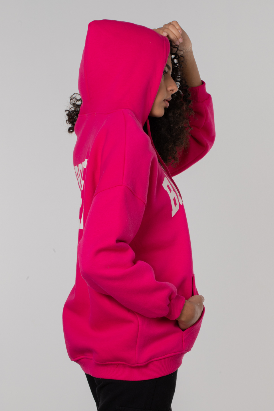 Balance baskılı kapüşonlu sweatshirt-1360 Fuşya