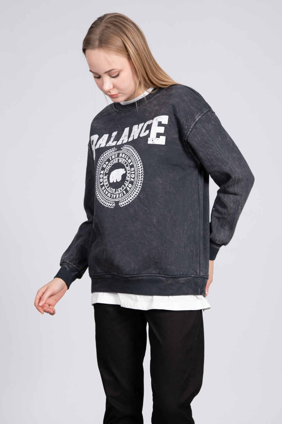 Balance baskılı sweatshirt-82191 Siyah Kar Y.