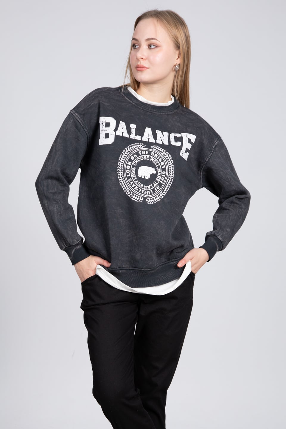 Balance baskılı sweatshirt-82191 Siyah Kar Y.