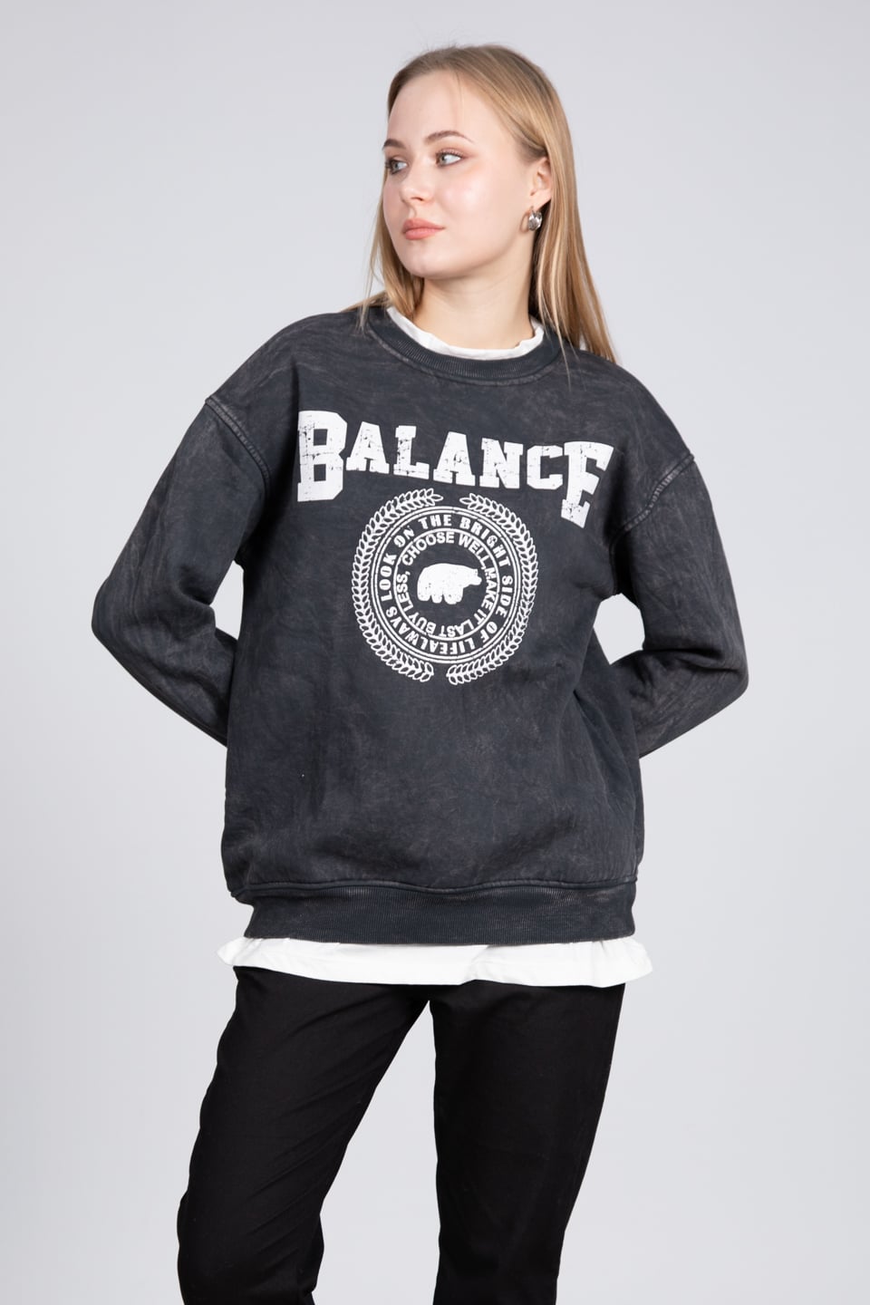Balance baskılı sweatshirt-82191 Siyah Kar Y.