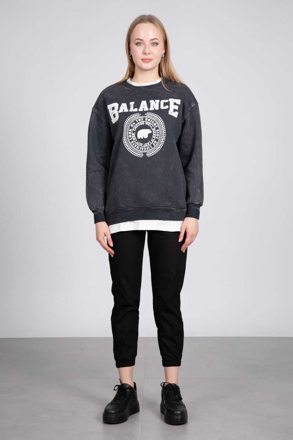 Balance baskılı sweatshirt-82191 Siyah Kar Y.