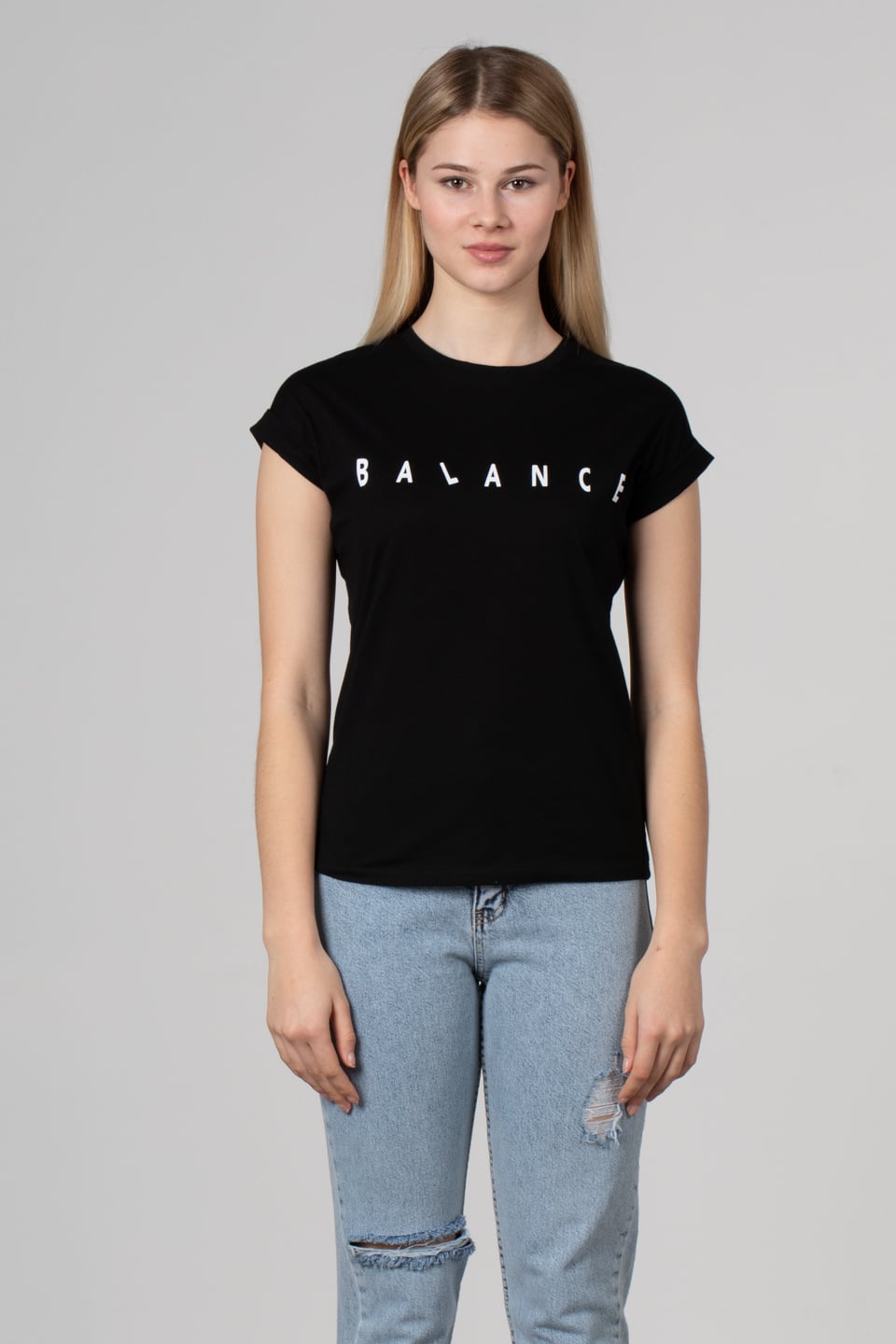 Balance baskılı t-shirt-2356 Siyah