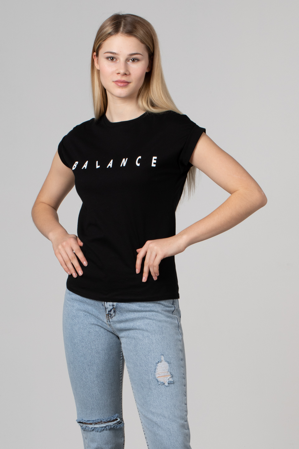 Balance baskılı t-shirt-2356 Siyah