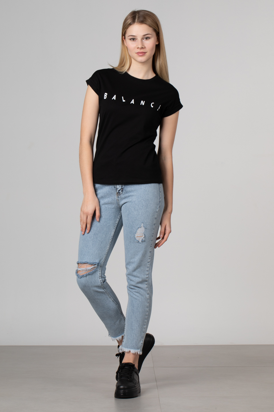 Balance baskılı t-shirt-2356 Siyah