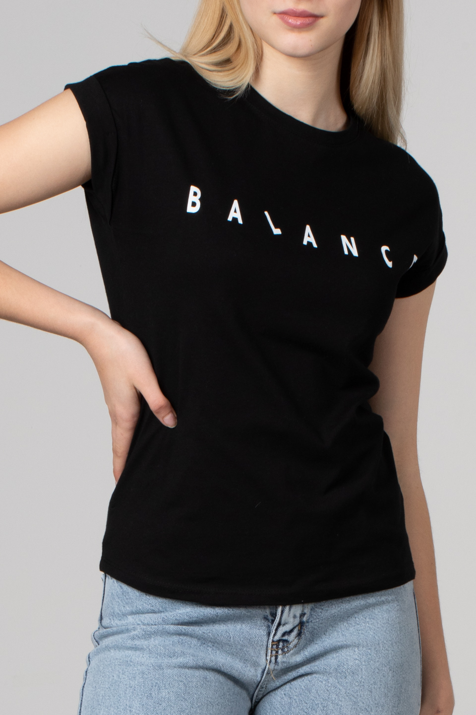 Balance baskılı t-shirt-2356 Siyah