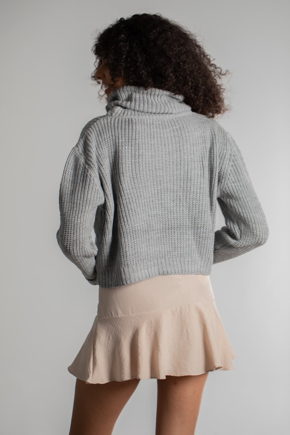 Balıkçı Yaka Kısa Triko Kazak - Gri