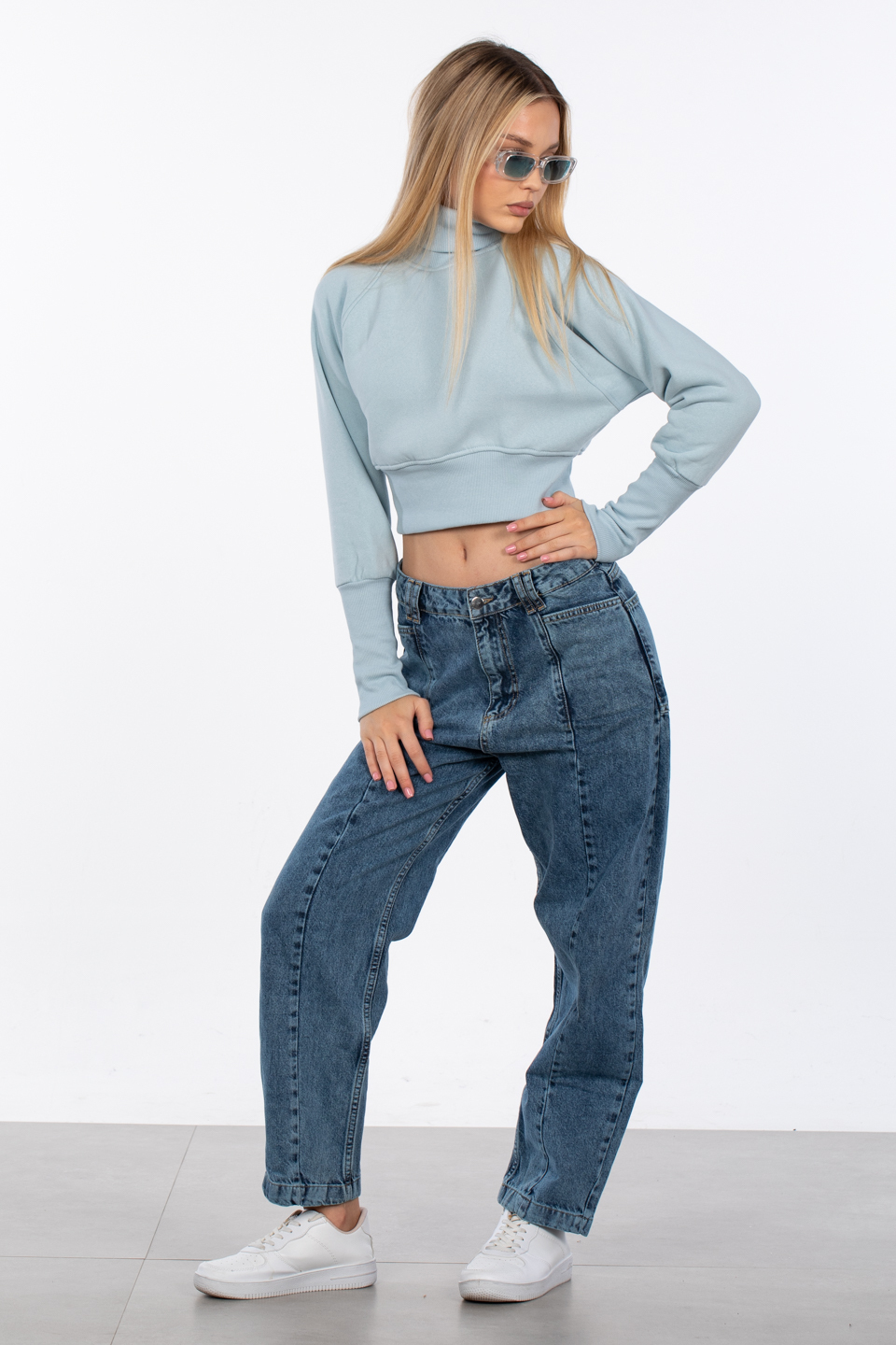 Balıkçı yaka sweatshirt-83-608 Açık Mavi