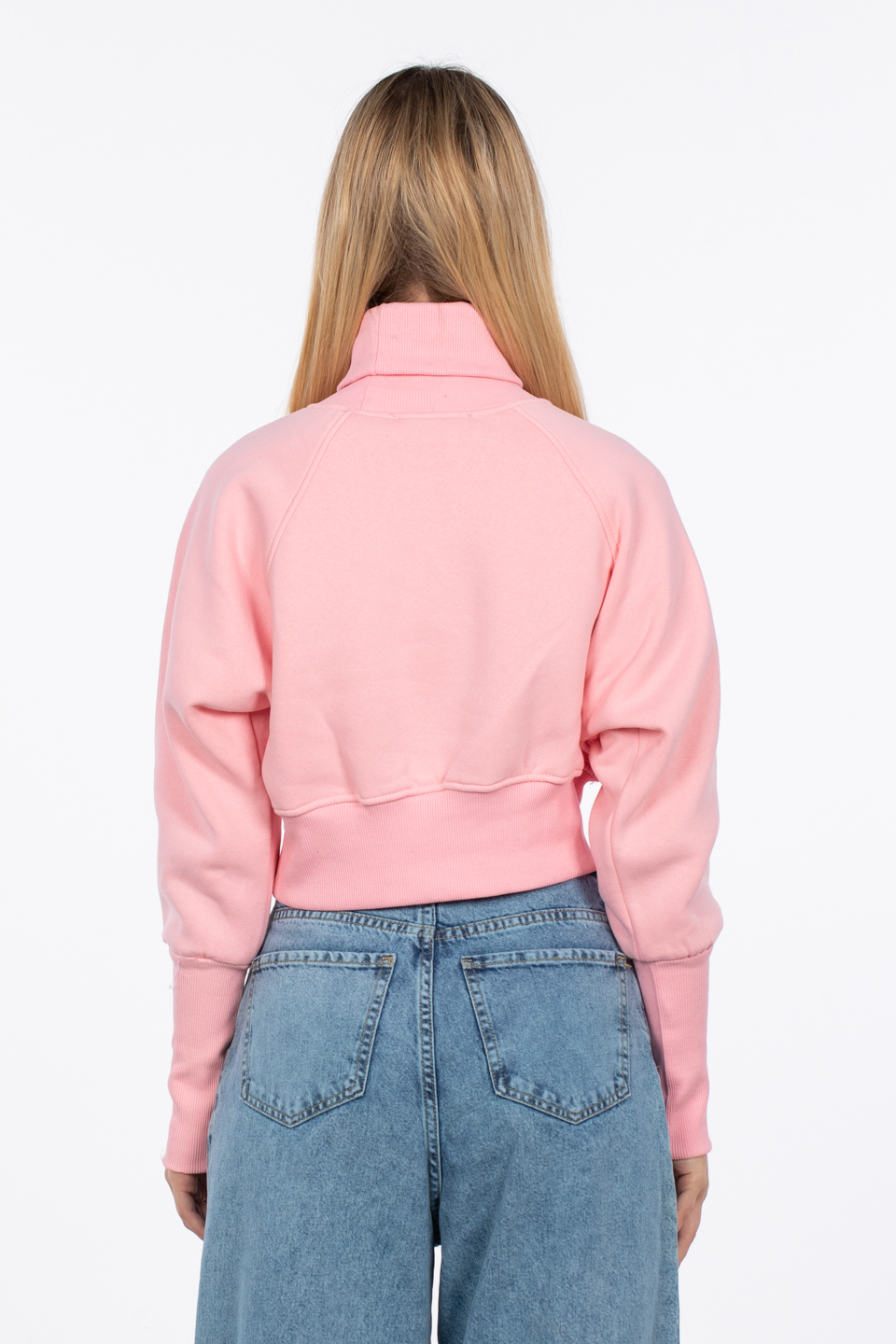 Balıkçı yaka sweatshirt-83-608 Açık Pembe
