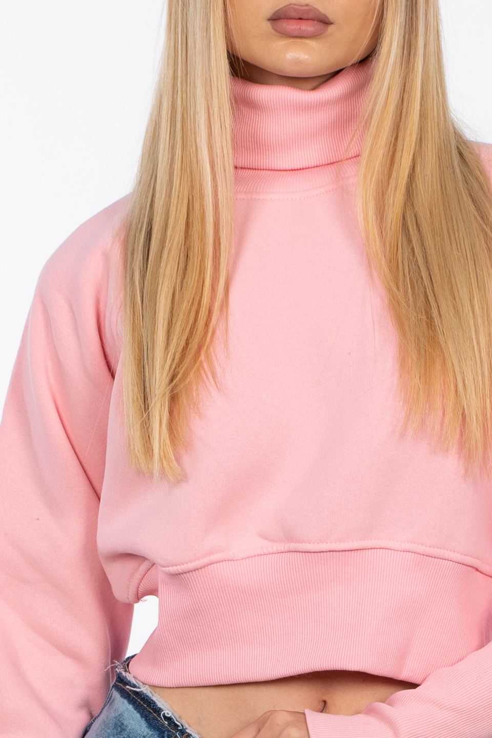 Balıkçı yaka sweatshirt-83-608 Açık Pembe