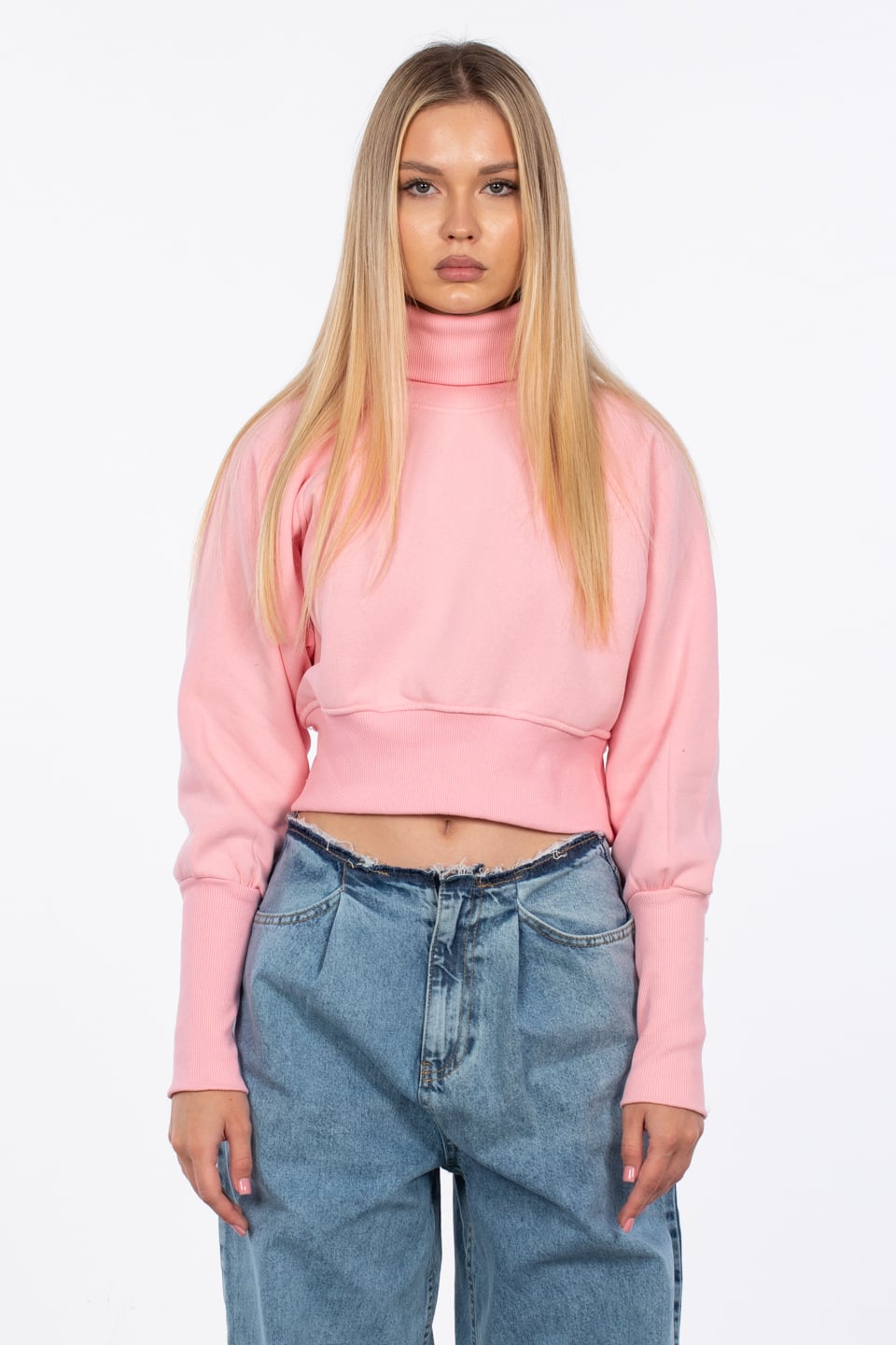 Balıkçı yaka sweatshirt-83-608 Açık Pembe