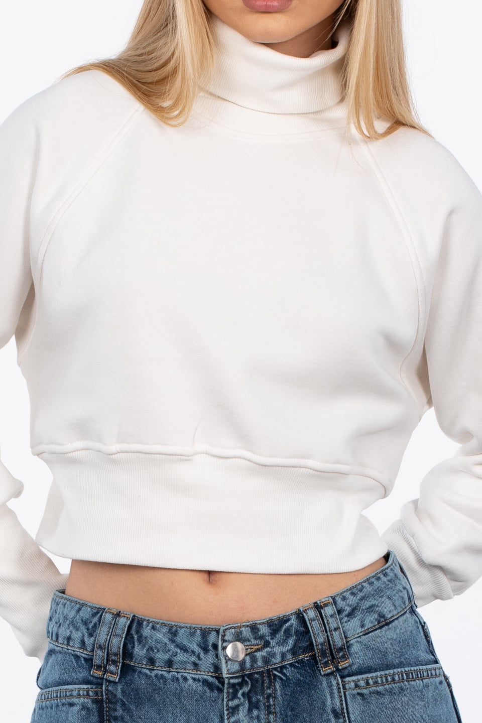Balıkçı yaka sweatshirt-83-608 Ekru