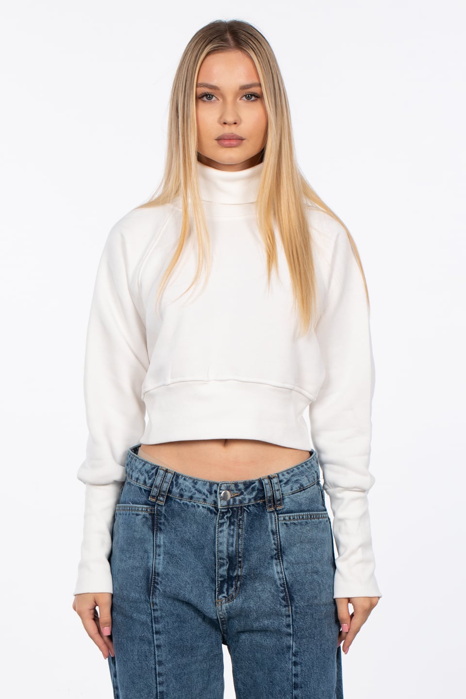Balıkçı yaka sweatshirt-83-608 Ekru