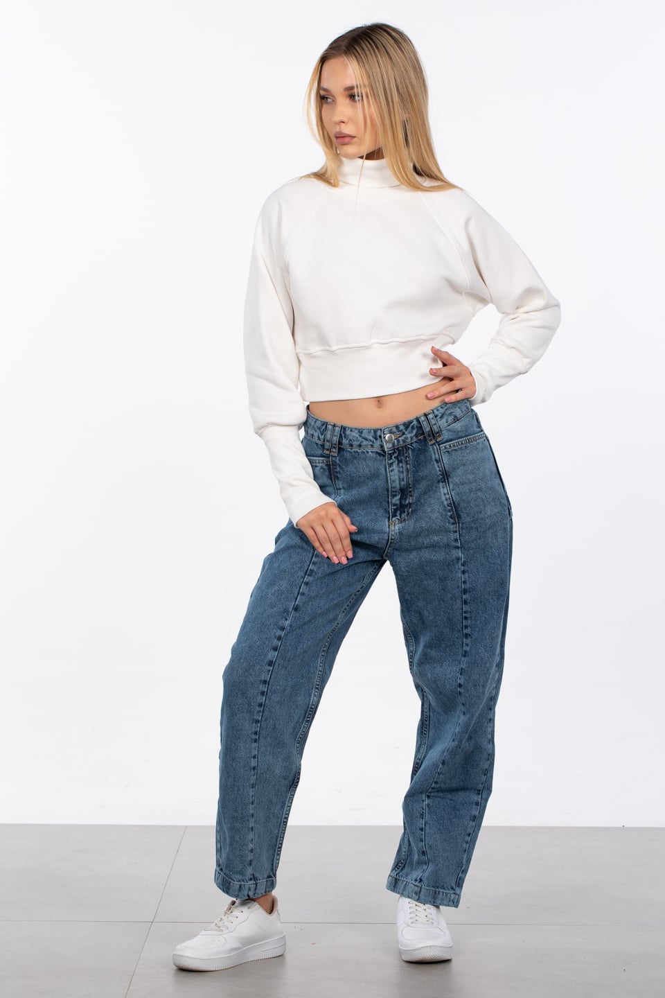 Balıkçı yaka sweatshirt-83-608 Ekru