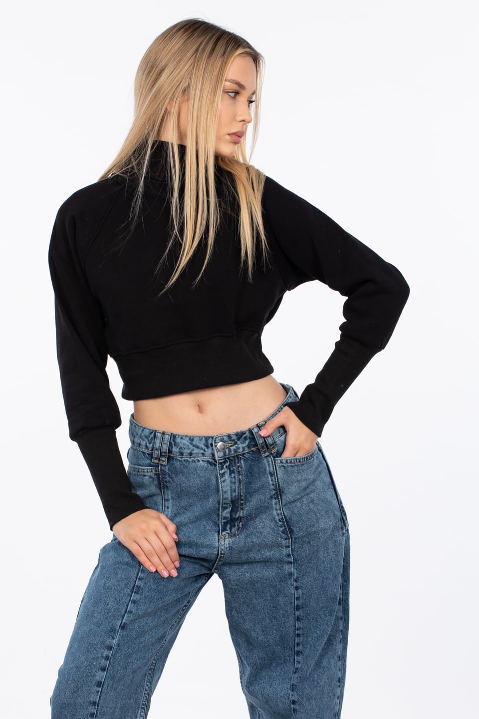 Balıkçı yaka sweatshirt-83-608 Siyah