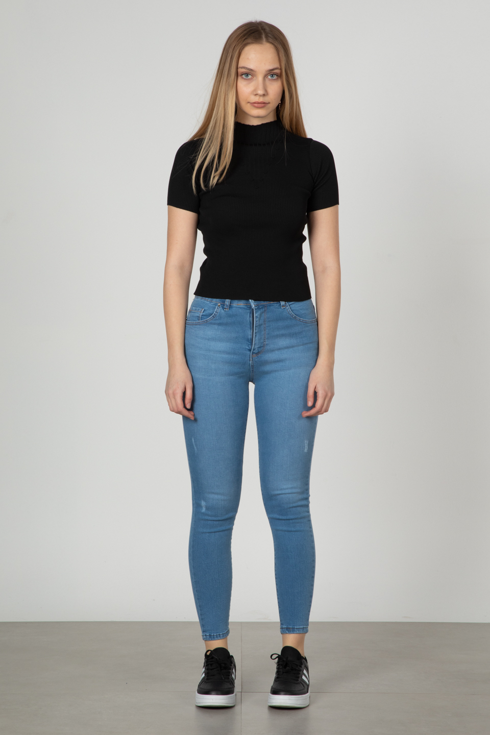 Balıkçı yaka triko body-1018 Siyah