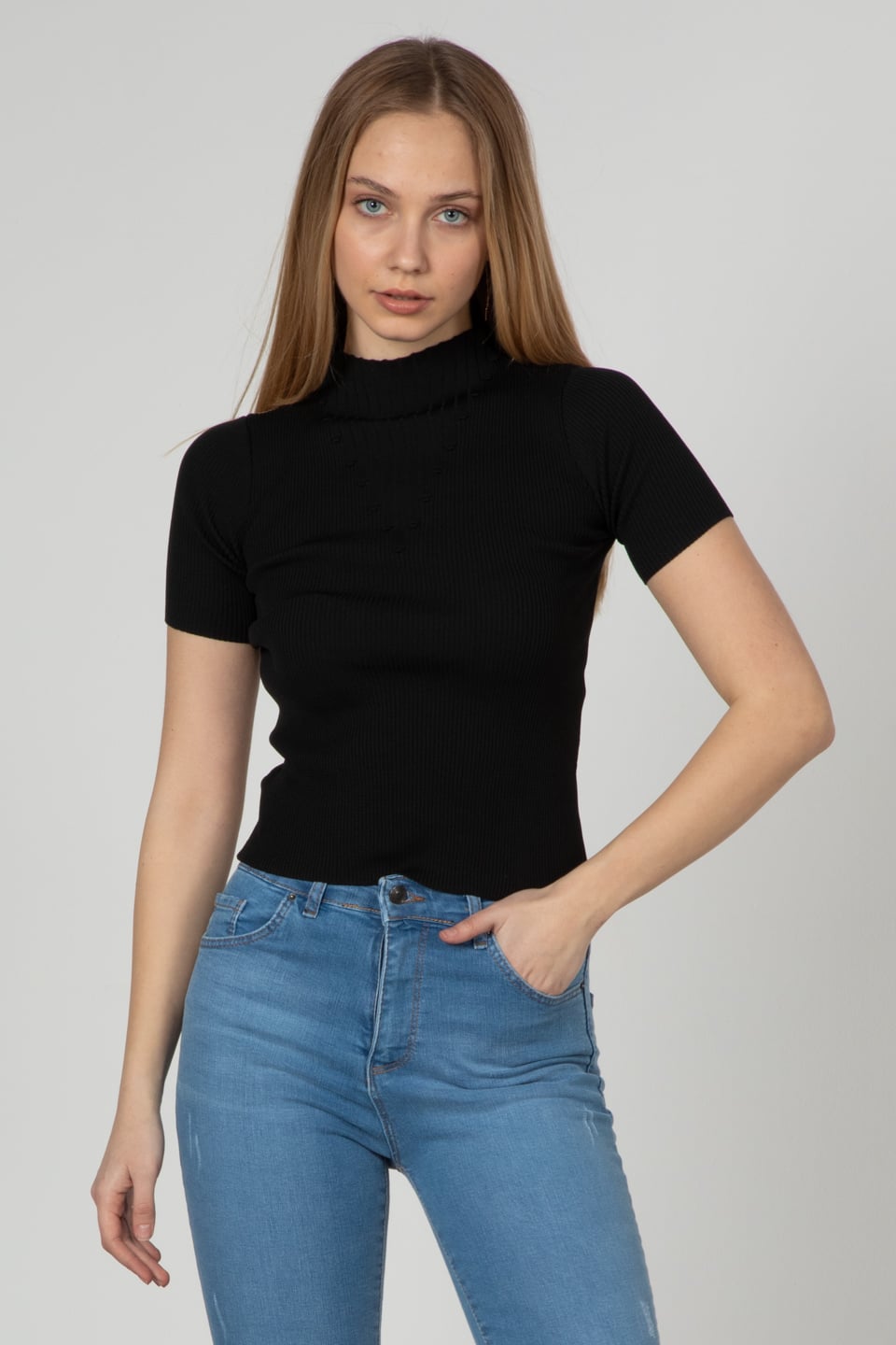 Balıkçı yaka triko body-1018 Siyah