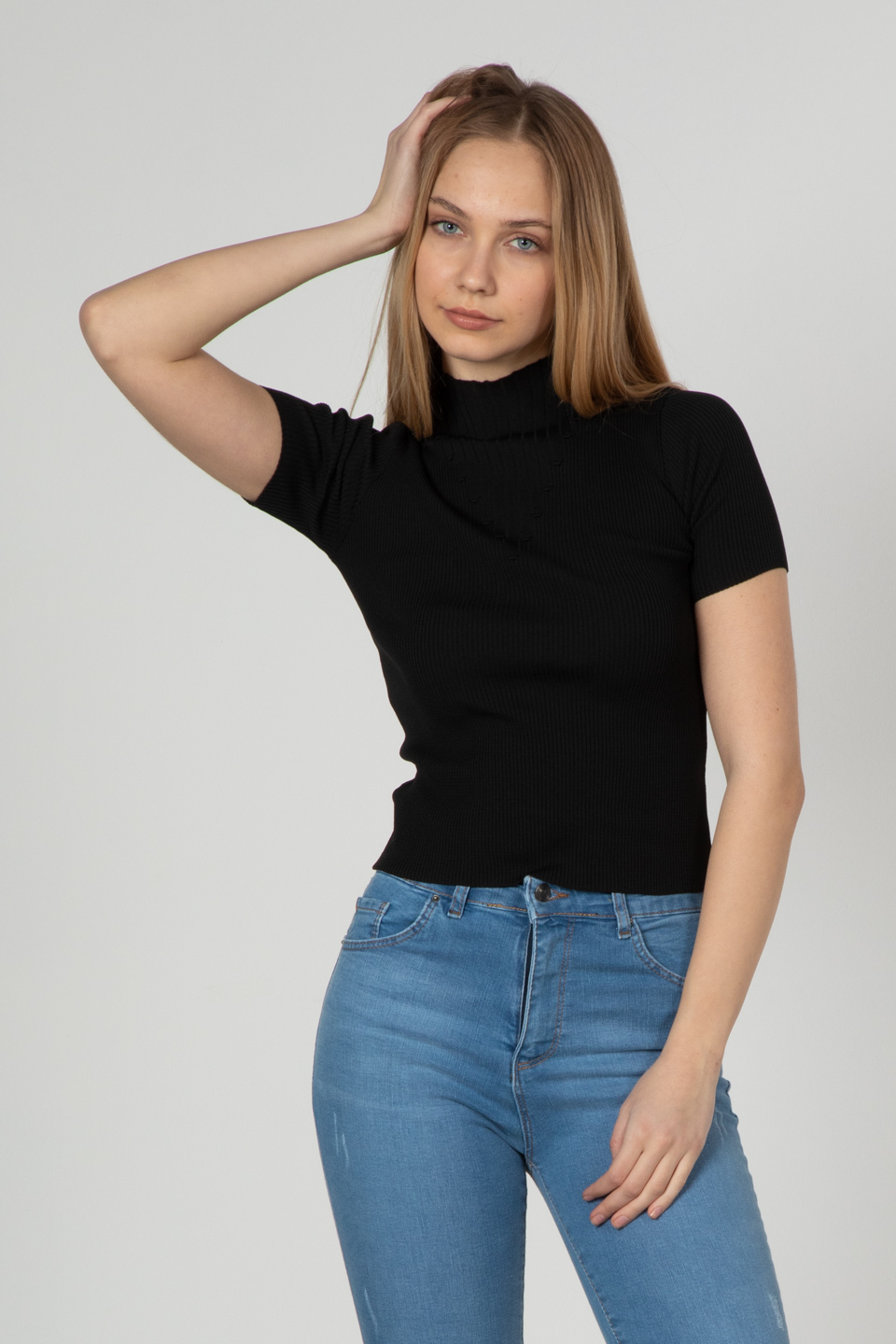 Balıkçı yaka triko body-1018 Siyah