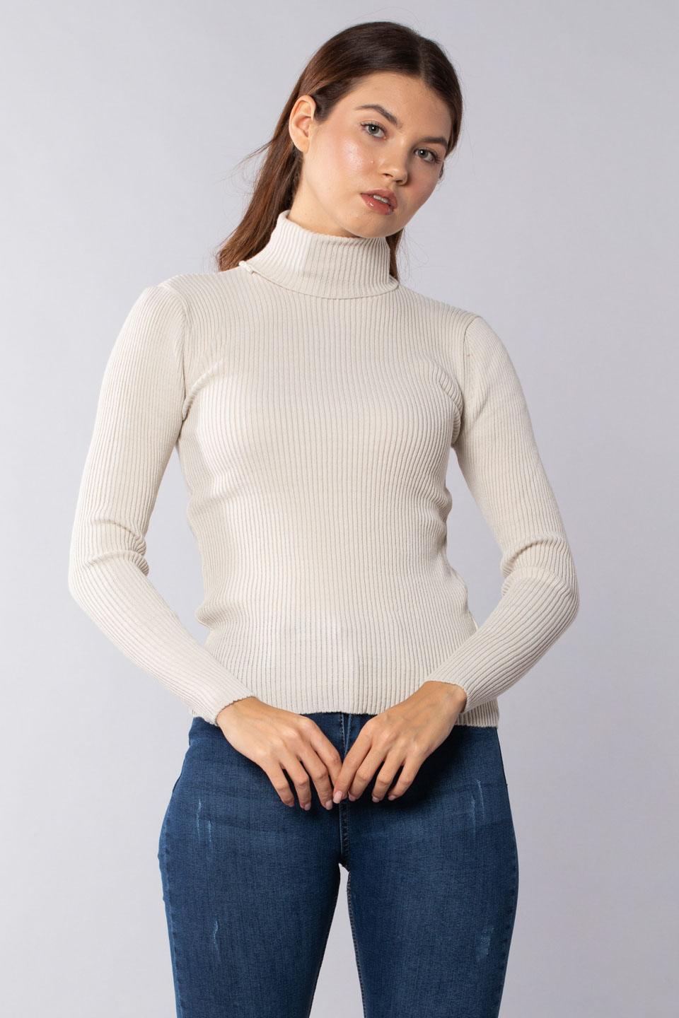 Balıkçı yaka triko body-2146 Taş