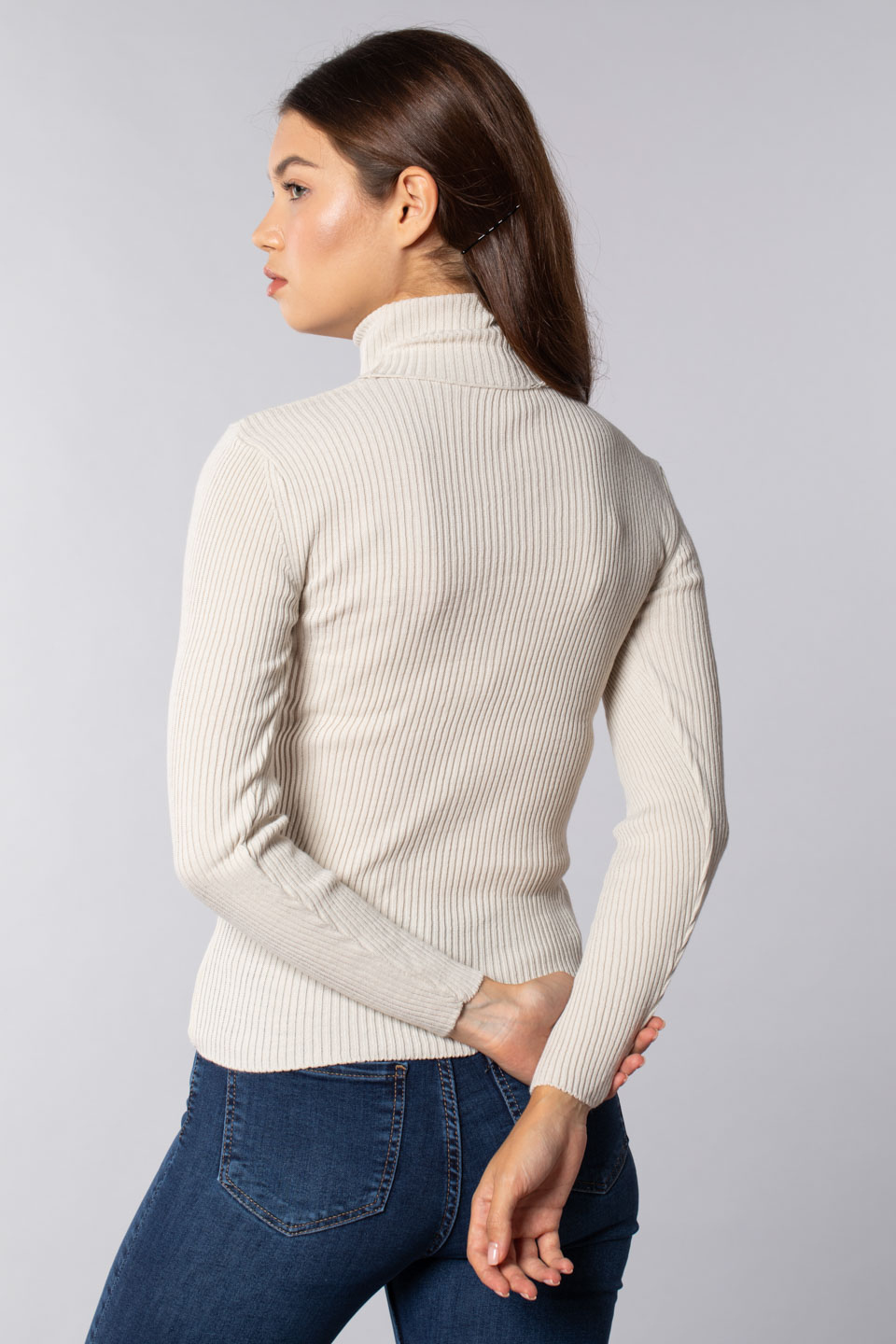 Balıkçı yaka triko body-2146 Taş