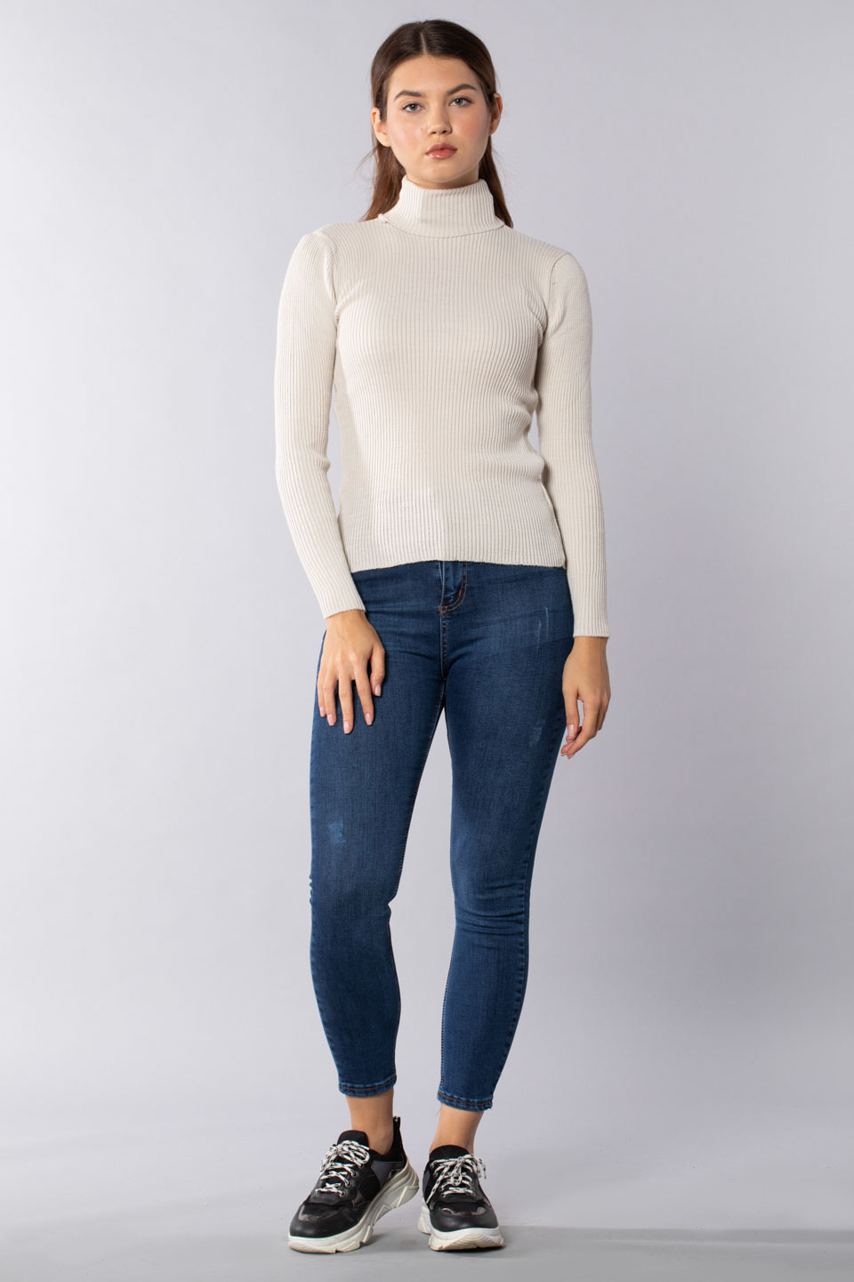 Balıkçı yaka triko body-2146 Taş