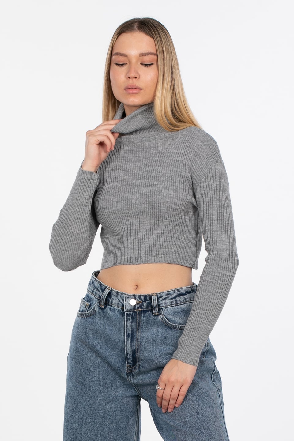 Balıkçı yaka triko body-4008 Gri